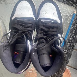 Jordan 1 mid black white and purple